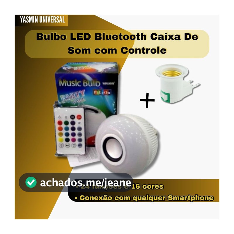 KIT Soquete E27 Bocal + Lâmpada LED music bulb Bluetooth Caixa De Som C Controle 12w RGB