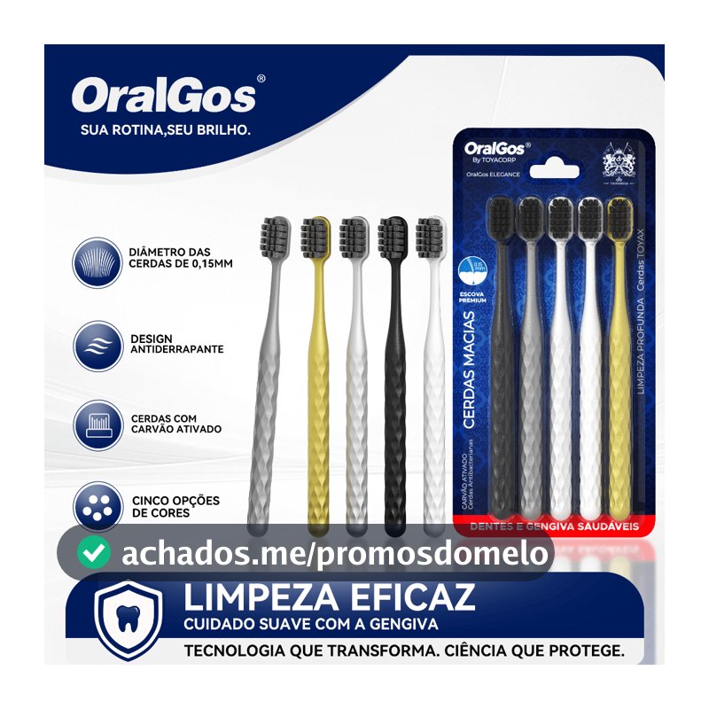 OralGos Escova Premium com Cerdas de Carvão,Cerdas de altadensidade+Pega Antiderrapante