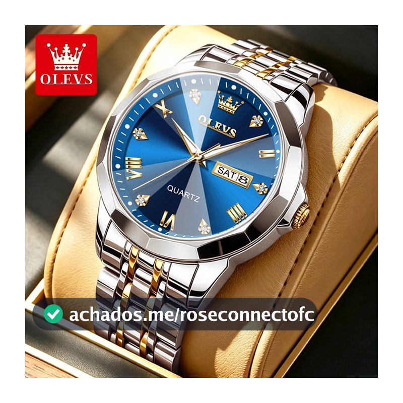 OLEVS Relógio Masculino 9931 Relogio Calendário A Prova D água Quartzo Aço Inoxidável Formal Azul