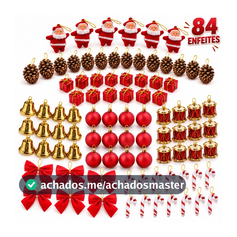 Kit 84/42 Enfeites Decoração Para Arvore De Natal Bolinha Tambor Papai Noel Laços Presente Bengala Pendentes Natalina