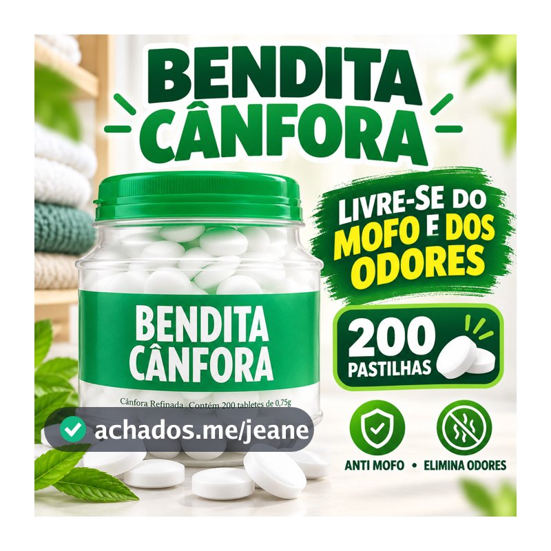 Pastilhas de Cânfora Bendita Cânfora Pote 120/200 Un. Elimina Odores Armários Sapateiras Gavetas