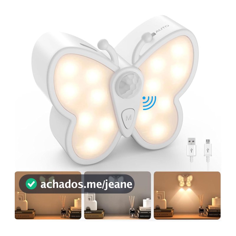 Luminária Noturna LED Borboleta com Sensor de Movimento,USB Recarregável para Sala,Quarto,Escritório