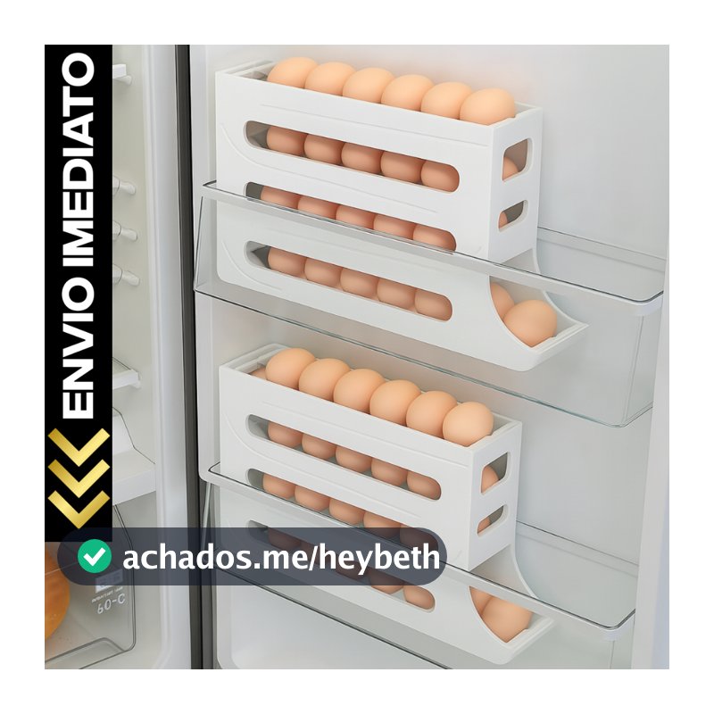 Porta Ovos 4 Andares Rolante Automático p/ Geladeira – Organizador Deslizante para até 30 Ovos