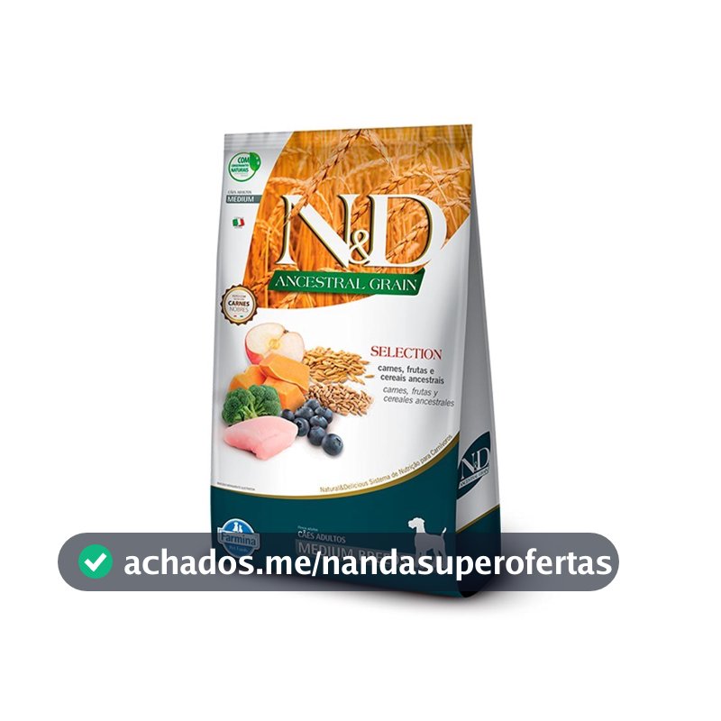 RAÇÃO ND ANCESTRAL GRAIN SELECTION CÃES ADULTOS PORTE MÉDIO 15KG