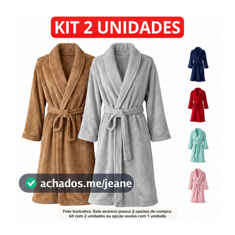 Roupão de Microfibra Plush Aveludado Adulto Toque Macio Masculino e Feminino Tamanho M e G