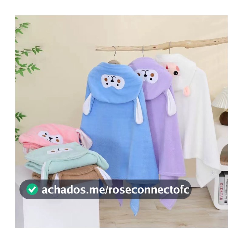 Toalha de Banho Bebê Com Felpuda Capuz Infantil Recém Nascido com Orelhinha Menino e Menina 14070cm