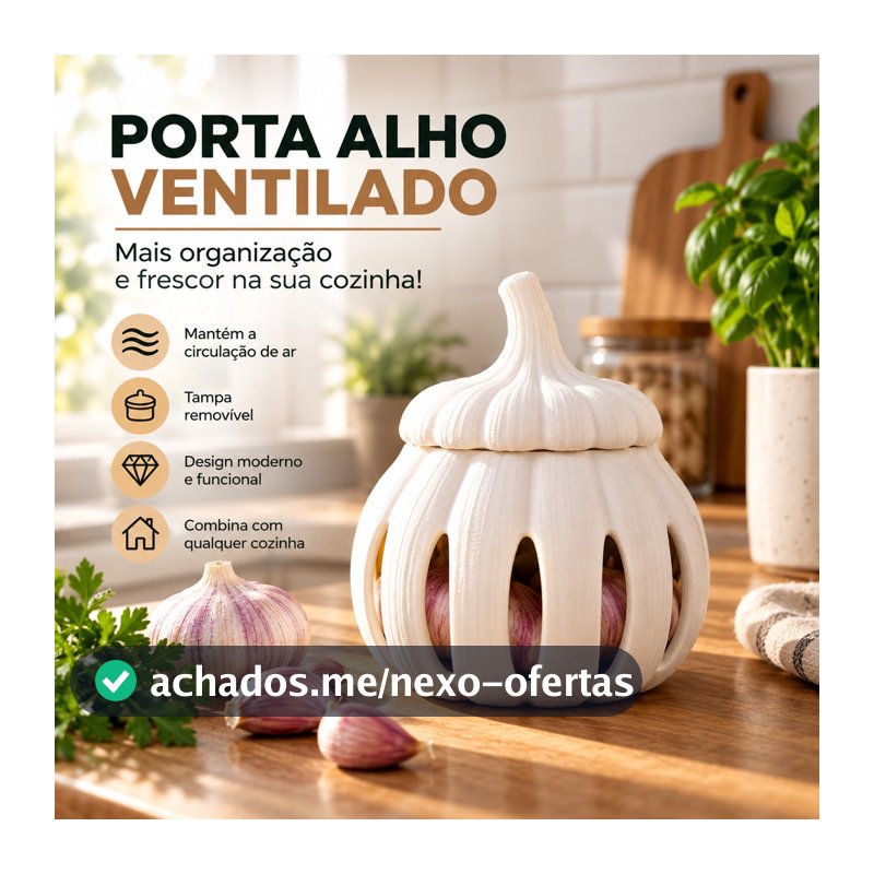 Porta Alho com Tampa Removível - Organizador de Cozinha Ventilado P e G