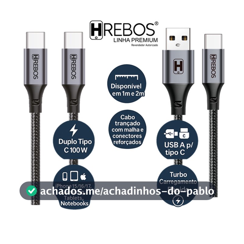 Cabo Tipo C 100w | Trançado | USB A Celular Notebook Tablet Compatível Samsung Iphone 15 16 1m 2m 3m