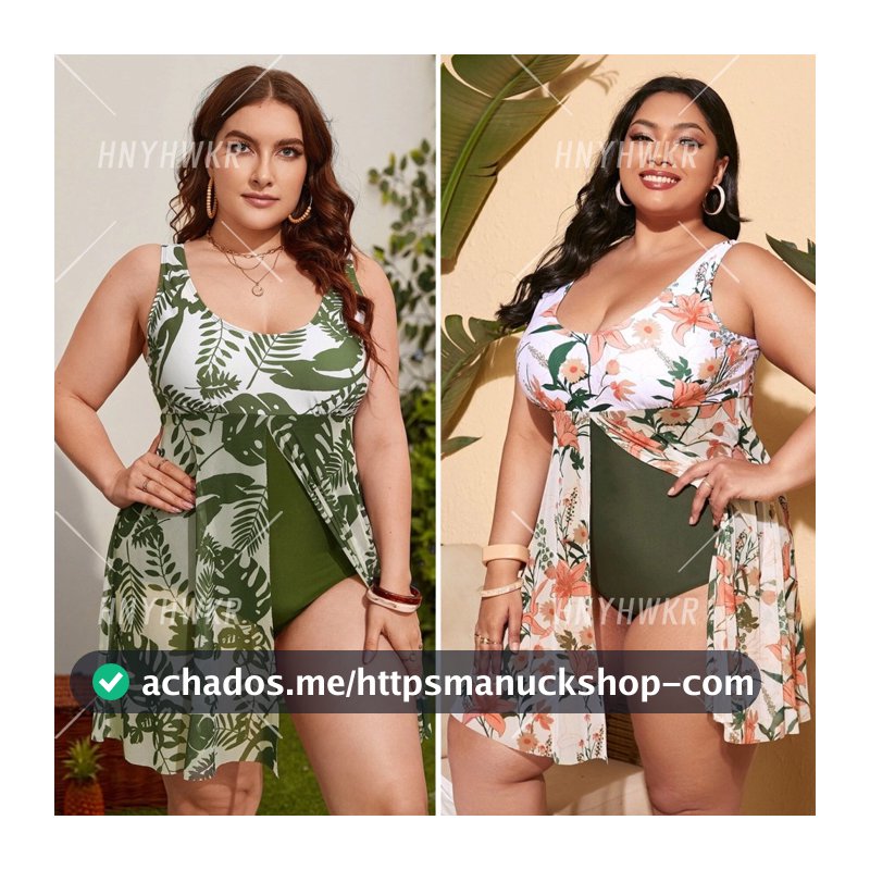 Maiô feminino Extra gordo Plus Size/maiô com saia com fenda de uma peça/Tinki de uma peça
