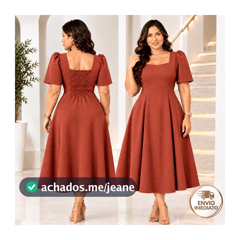 Vestido Midi Elegante Moda Cristã Slim Executiva Premium Godê Exclusiva Caimento Fluido Evasê Vestido Manguinha Casual