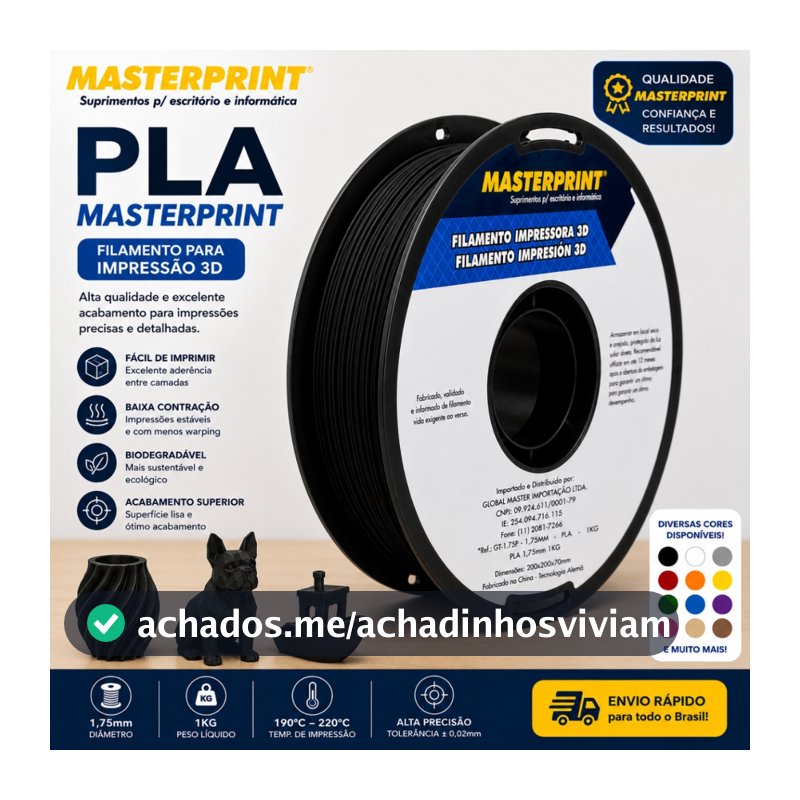 Filamento PLA/ PETG Masterprint 1KG 1,75mm para Impressora 3D Alta Qualidade Diversas Cores