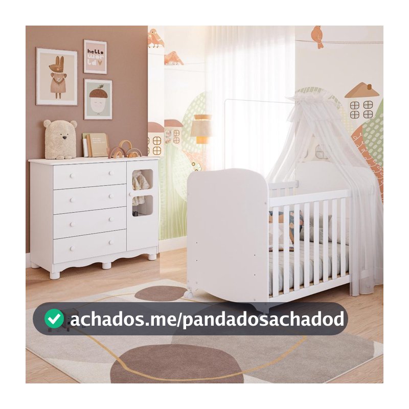 Quarto De Bebê Completo 100% MDF Berço Americano E Cômoda Uli Faura