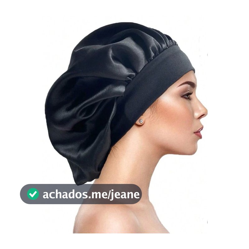 Touca de Cetim Com Faixa Larga Cabelos Lisos e Cacheados