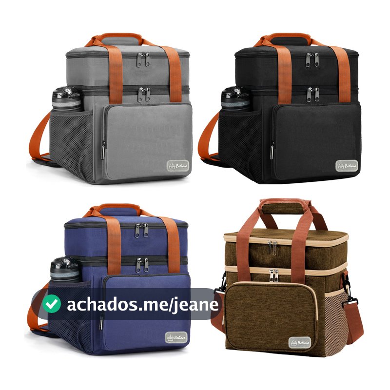 Bolsa Térmica Marmita Grande Capacidade com 2 Compartimentos Alça Reforçada para Trabalho Escola Viagem Lancheira