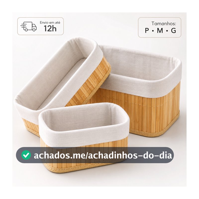 Cesto de Bambu Organizador Forrado Retangular Banheiro Multiuso Roupa Suja Lavanderia