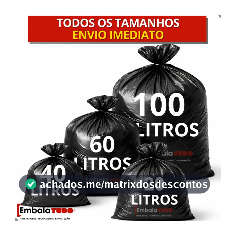 Saco de Lixo Preto 100 Litros / 60L / 40L / 20L Resistente com 25 50 ou 100 Unidades Alta Qualidade