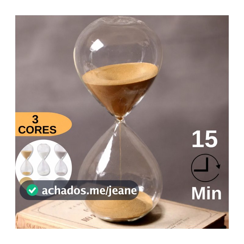 Ampulheta de Vidro 15 Minutos Decorativa - Relógio de Areia Colorida 17cm