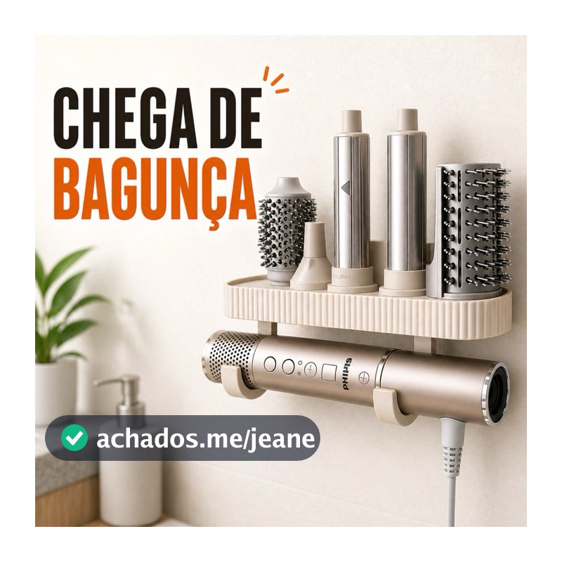 Suporte para Secador de Cabelo Parede 4 em 1 Organizador Banheiro Porta Escova