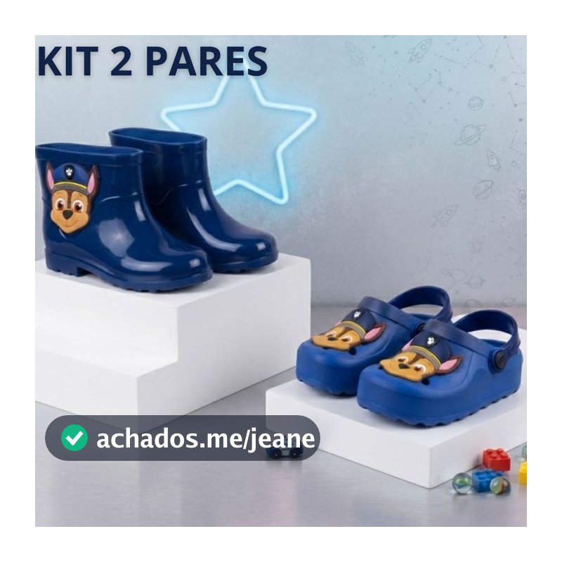 Kit 2 Pares Babuche Mais Galocha Infantil Menino Patrulha Galocha E Babuche Masculina Original Divertida Promoção