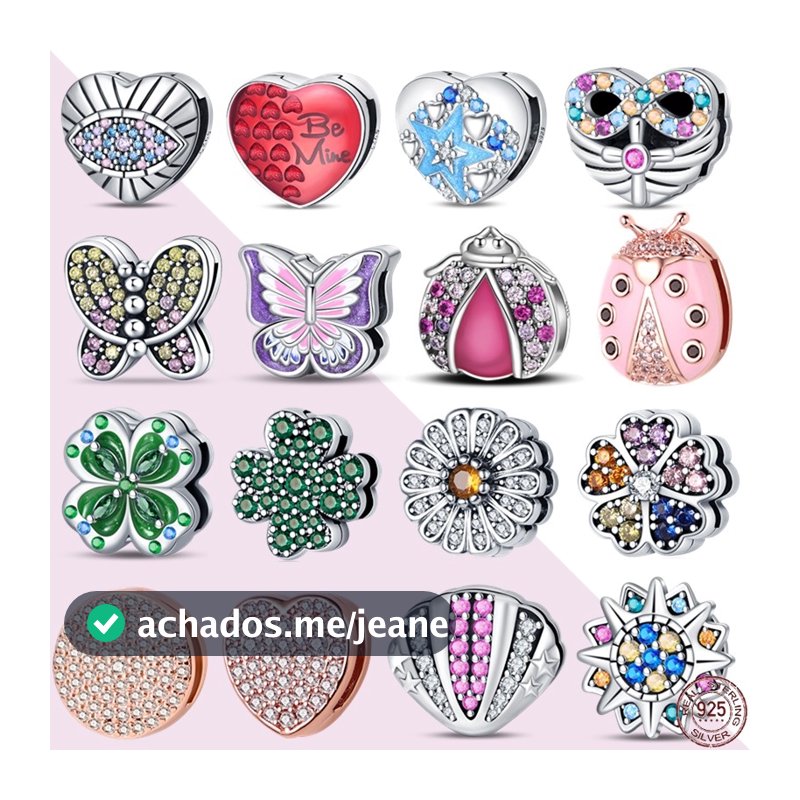 Flat Bead Series-Violet Butterfly Charm 925 Silver Exclusive Red Heart Circle Clip Bead Adequado para Presentes de Jóias Pulseiras