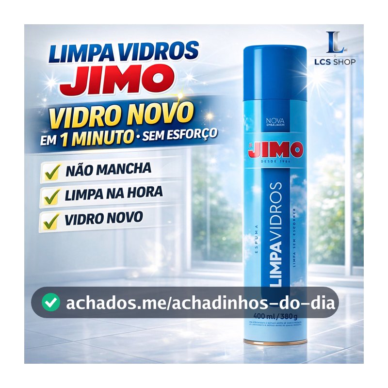 Limpa Vidros Jimo Spray Aerossol 400ml Espelhos Box Banheiro Acrílico Profissional Brilho