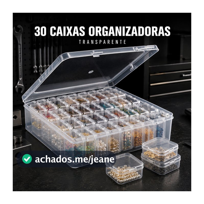 Caixa Organizadora com 30 potinhos. Organizador para acessórios, miçangas e itens em geral