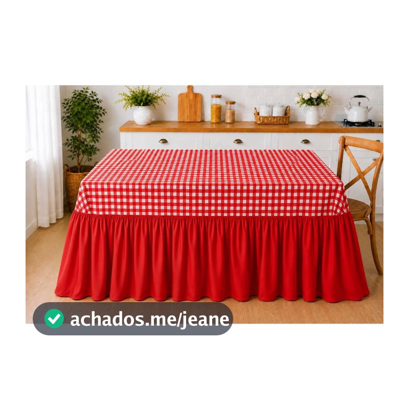 Toalha de Mesa Farm Babado Até o Chão Oxford Xadrez Fio Tinto 4, 6, 8, 10 E 12 Lugares Buffet e Festas