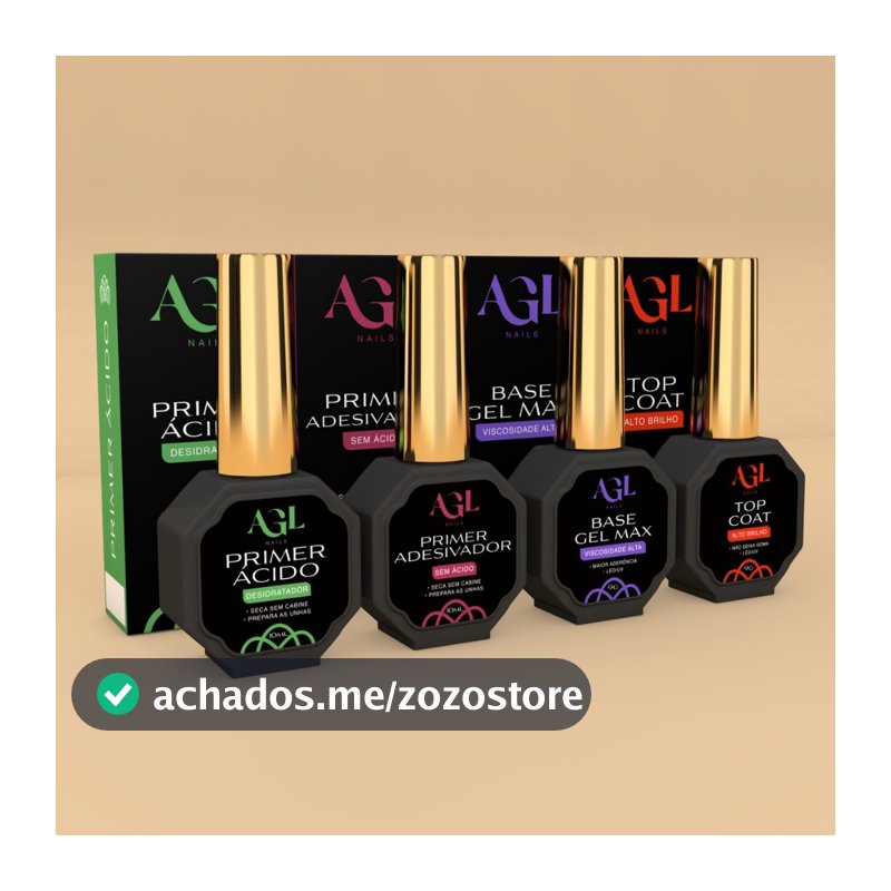 Kit Blindagem Max Agl Nails Top Coat Primer Base Gel Unhas  Alongamento Aderência