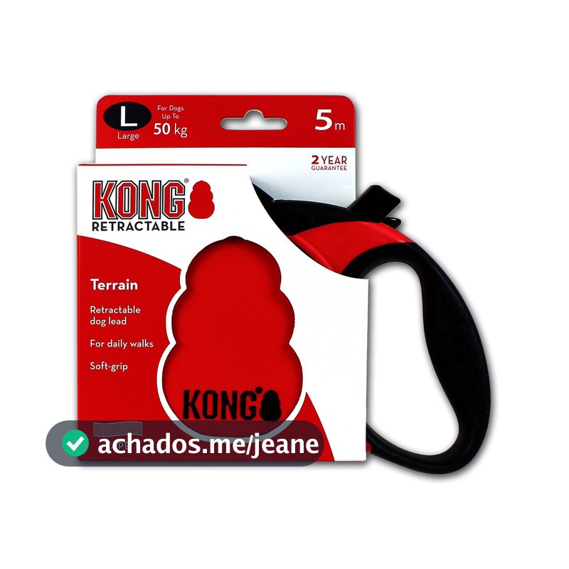 Guia Retratil Kong Terrain Para Cães - Cor: Vermelho - Tamanho Grande
