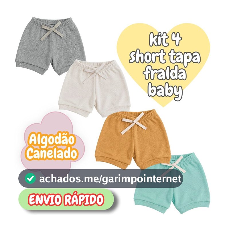 Kit 4 Short  Tapa Fralda  Roupa Bebê  Malha Canelada Algodão Maternidade Macacão Rescém Nascido