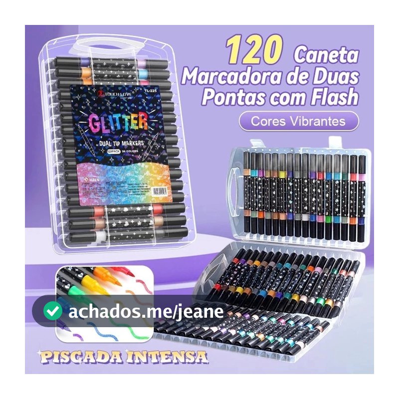 Caneta Marcadora Glitter Dupla Ponta 24/48/72/96 Cores | Arte, Escola, Planner, Desenho