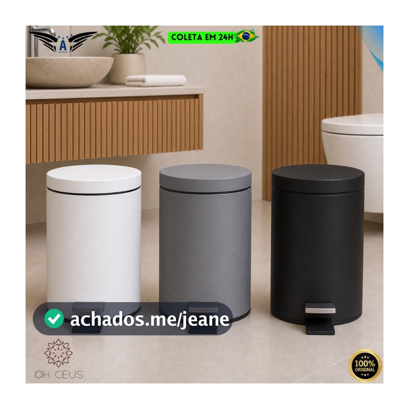 Lixeira Powermaid Matte Fosca 3 ou 5 Litros Pedal Balde Removível Banheiro Cozinha Escritório