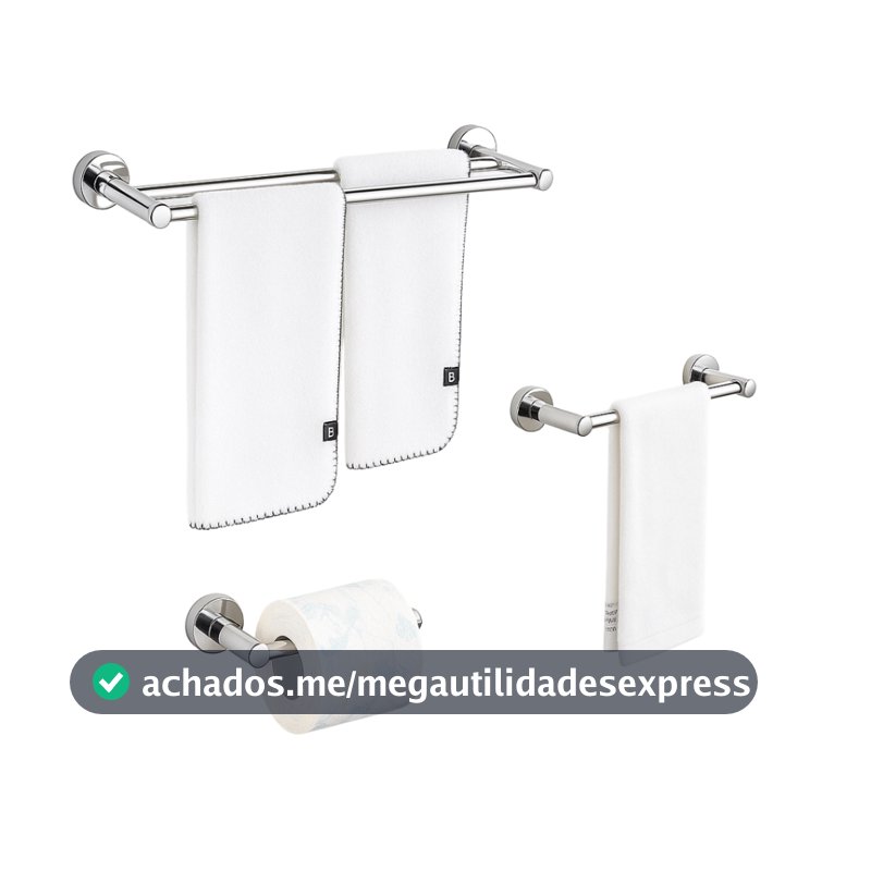 Lumai Kit Suportes de Banheiro 3 Acessórios Toalheiro Duplo - Porta Papel - Toalha de Rosto Aço Inox
