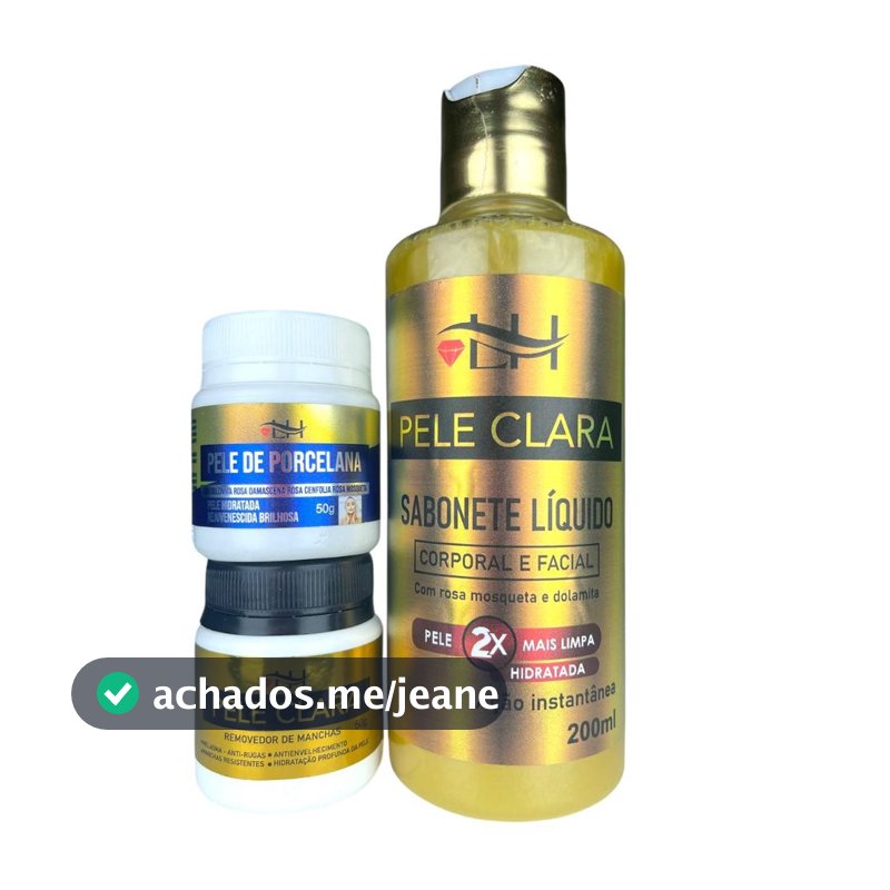 Kit Pele Clara com Sabonete Líquido, Creme Pele Clara e Creme de Porcelana Original Liss Hair