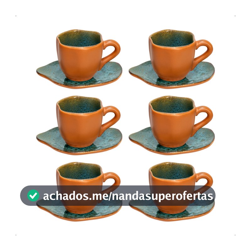Kit 6 Xícaras De Café E Pires Orgânicos De 180ml Em Cerâmica