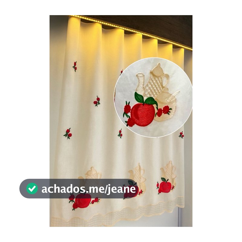 Cortina de Cozinha Bordada em Linho 2,50 X 1,25 luxuosa premium