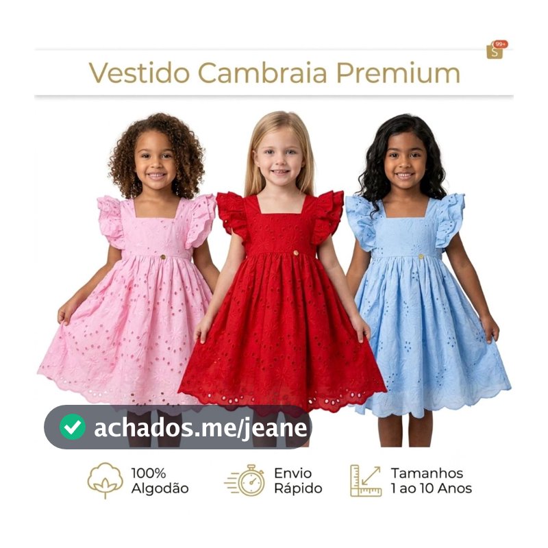 Vestido Infantil Menina Festa P M G GG 1 a 10 Anos |Rodado Luxo Cambraia Bordada com Forro |Look Elegante Verão|Promoção