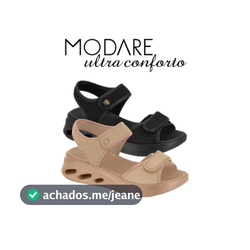 Sandália Modare 7215.103 Salto Moderno Anatômico Ortopédico Ultraleve Conforto Ajuste em Velcro