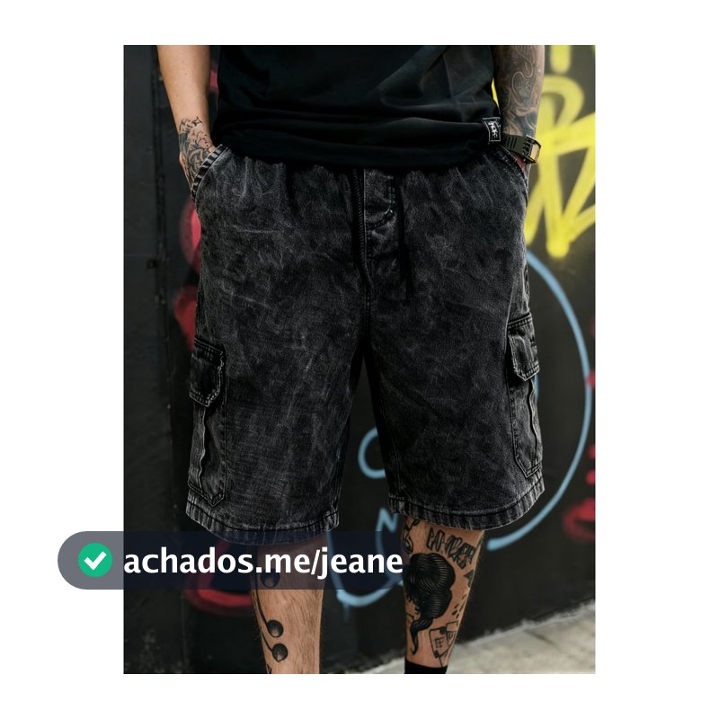 Bermuda Cargo Jeans Streetwear Masculina – Grafite Estonado com 6 Bolsos