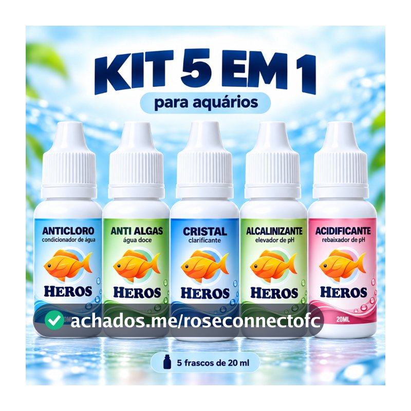 Kit Tratamento de Água para Aquário de Peixes - Anticloro - Alcalinizante - Clarificante - Acidificante - Algas