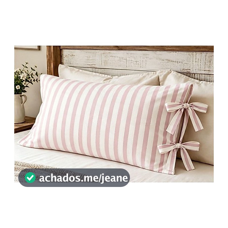 Fronha Avulsa Laços Laterais 70x50cm - Fronha Luxo Farm house 100%Algodão - Estampa listrada e Cores Lisas -  Cama Posta