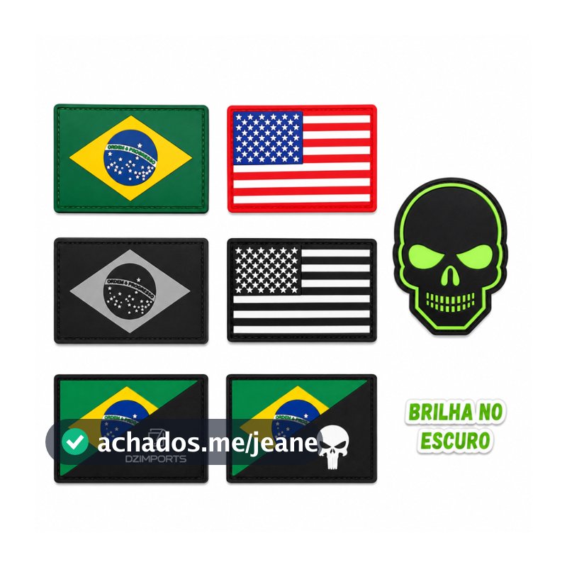 Patch Bandeira Emborrachada 3d Patch C/ Velcro Militar Tático Brasil Caveira USA Para Mochila Tática