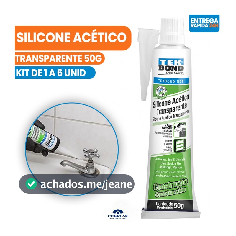 Silicone Acético Transparente Vedação Selagem Pia Box Banheiro Portas Janelas Bisnaga 50g Tekbond