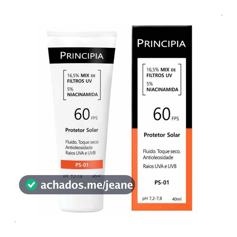 Protetor Solar Ps-01 Principia Fps 60 Toque Seco C/ Nf - E.v UVA UVB Controle Oleosidade Facial Leve