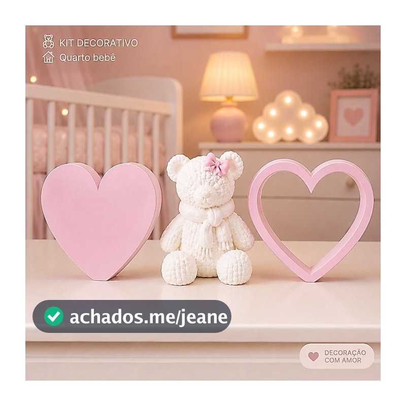 Corações e ursinha para decoração quarto bebê e infantil