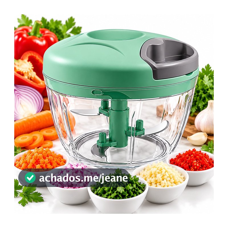 Processador Triturador Manual de Alimentos Alho Legumes Frutas 500ml – 3 Lâminas Portátil