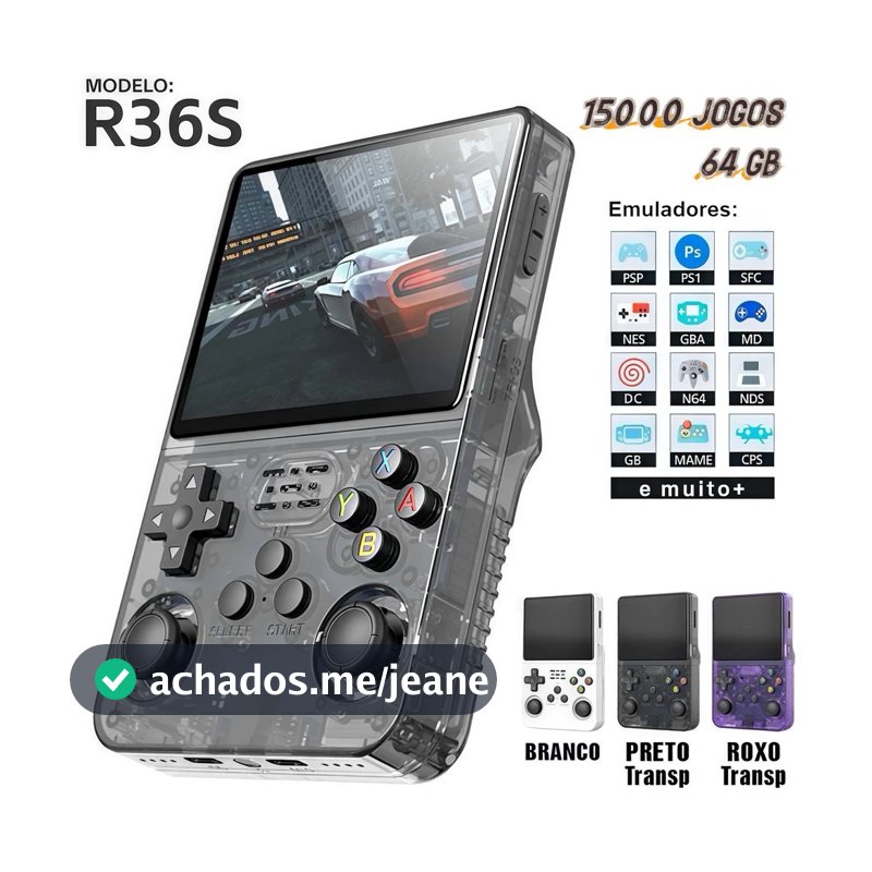 Console Portátil R36S + de 15.000 Jogos Vídeo Game 64g Linux Tela IPS 3.5 Polegadas a Pronta Entrega