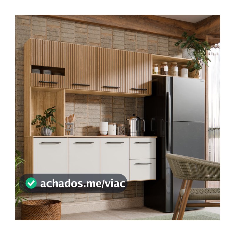 Armário de Cozinha Completo Sala de Jantar 180cm Aereo Com 7 Portas e Gavetas Com Nicho Juliana