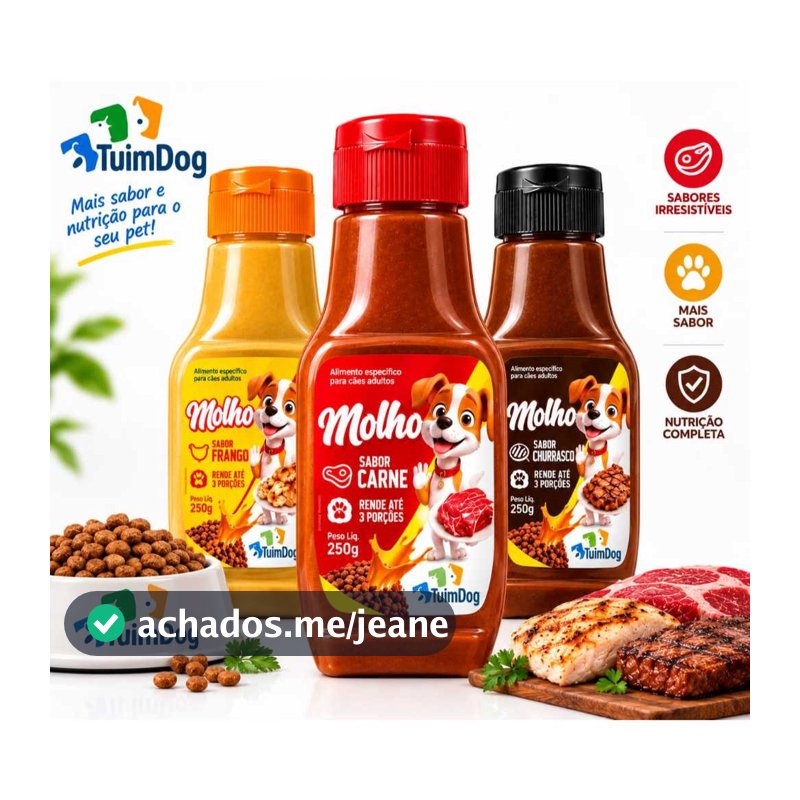 Kit 3 Molhos para Cães TuimDog 250g Carne Frango Churrasco Bacon para Ração Pet