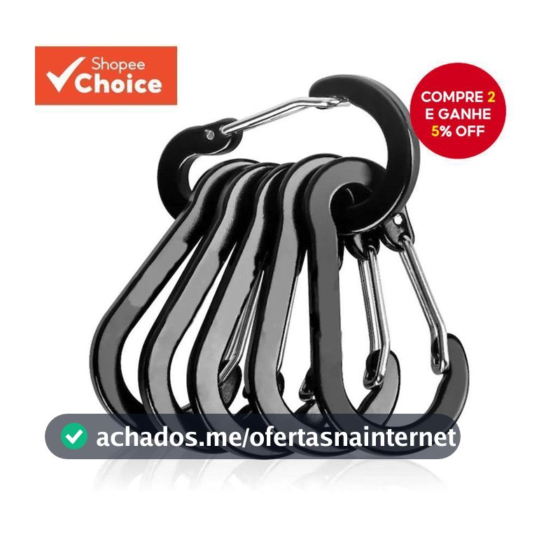 Mosquetões De Alumínio-6 Peças 5 # Formato De Cabaça Plana Com Mola De Gancho Em S , Clipes De Chaveiro Ao Ar Livre Para